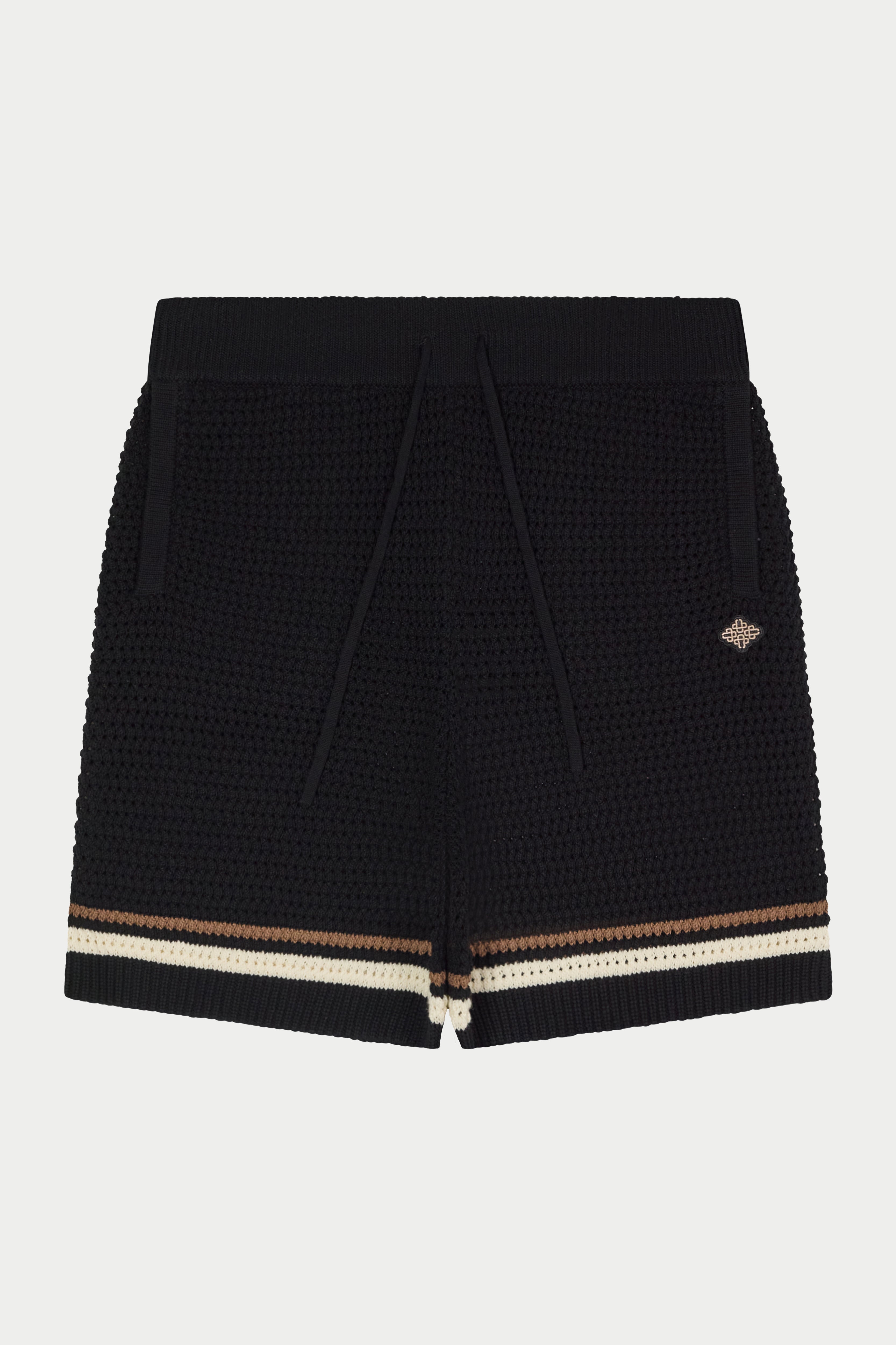 CROCHET KNITTED STRIPE SHORTS - BLACK