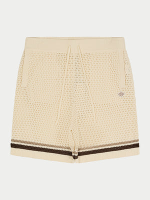 CROCHET KNITTED STRIPE SHORTS - OFF WHITE