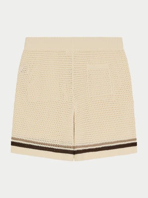 CROCHET KNITTED STRIPE SHORTS - OFF WHITE