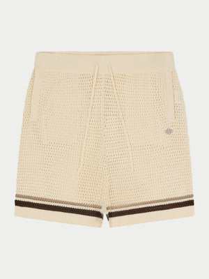 CROCHET KNITTED STRIPE SHORTS - OFF WHITE