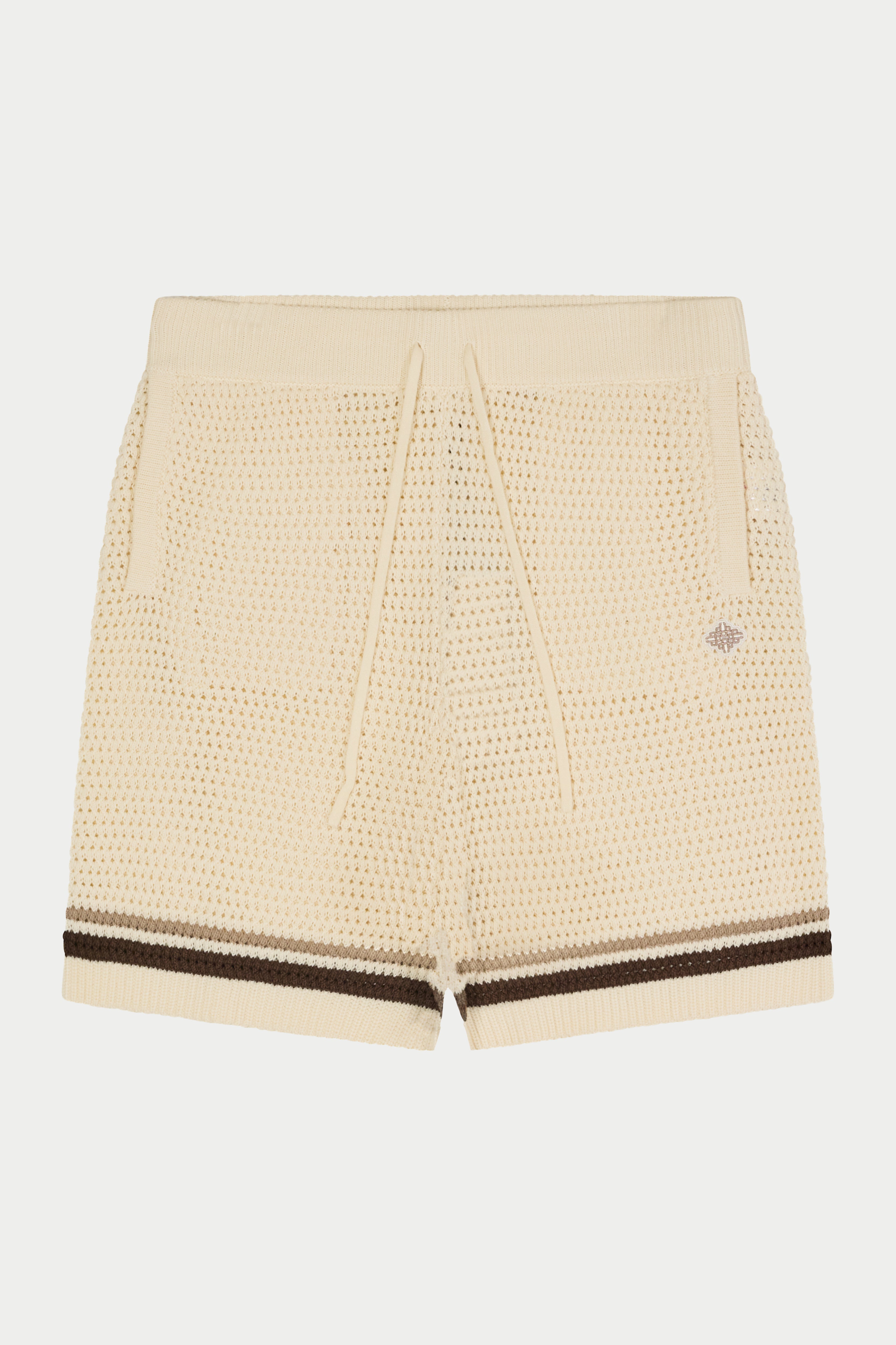 CROCHET KNITTED STRIPE SHORTS - OFF WHITE