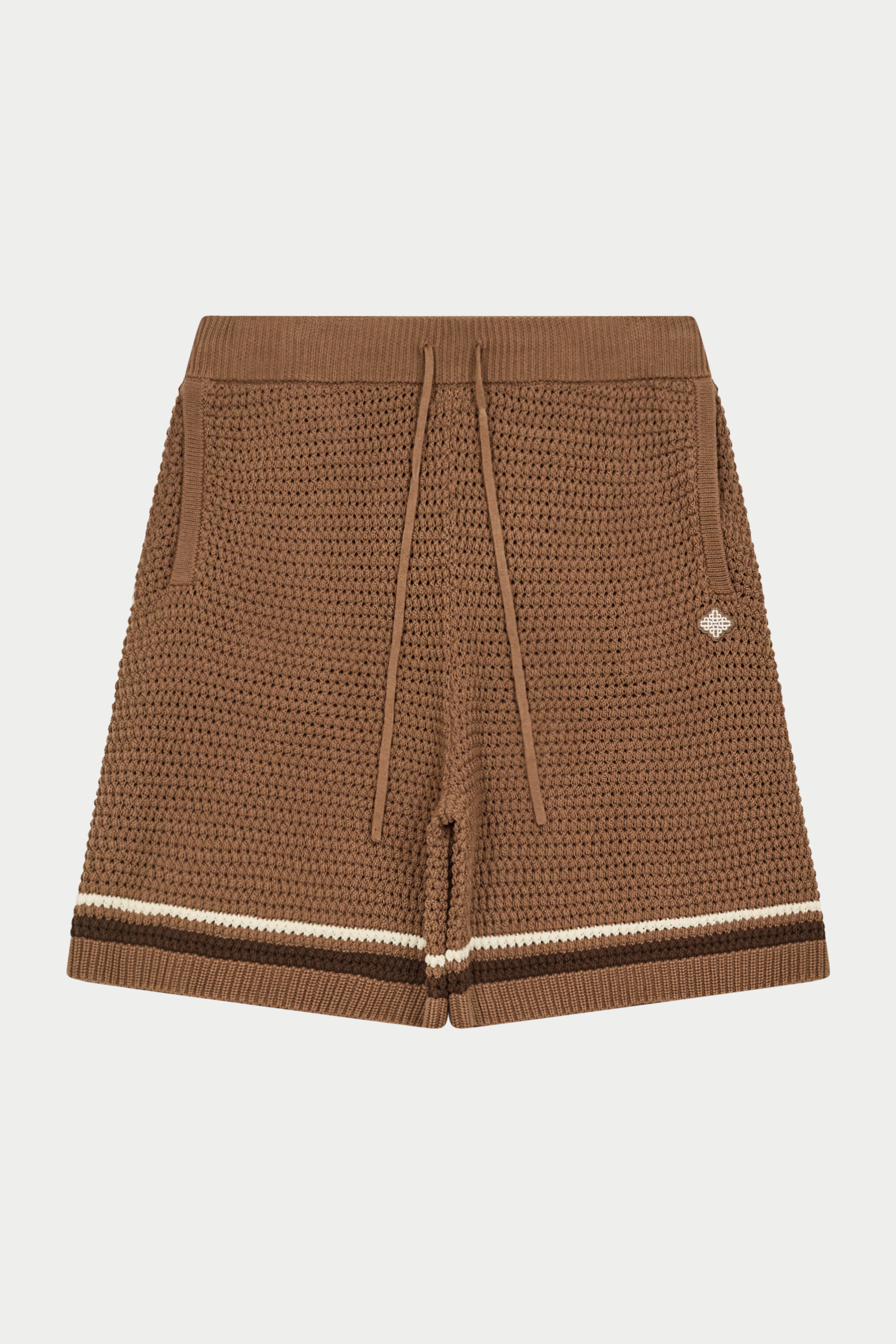 CROCHET KNITTED STRIPE SHORTS - BROWN