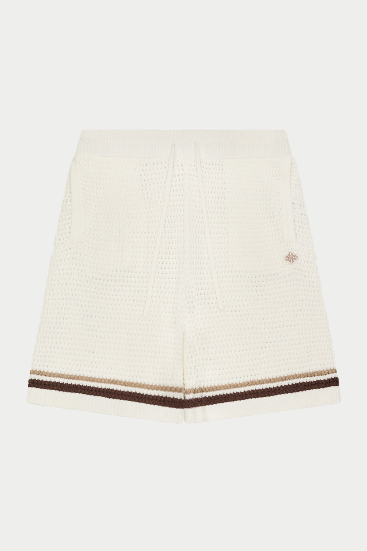 CROCHET KNITTED STRIPE SHORTS - WHITE/BROWN