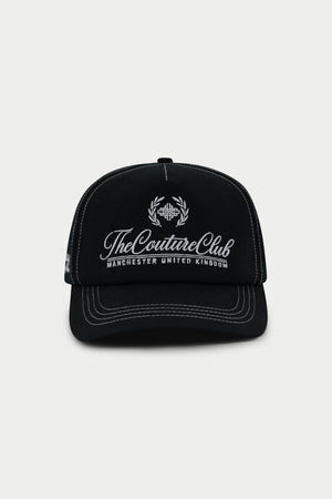 CONTRAST STITCH LAUREL EMBROIDERY CAP - BLACK