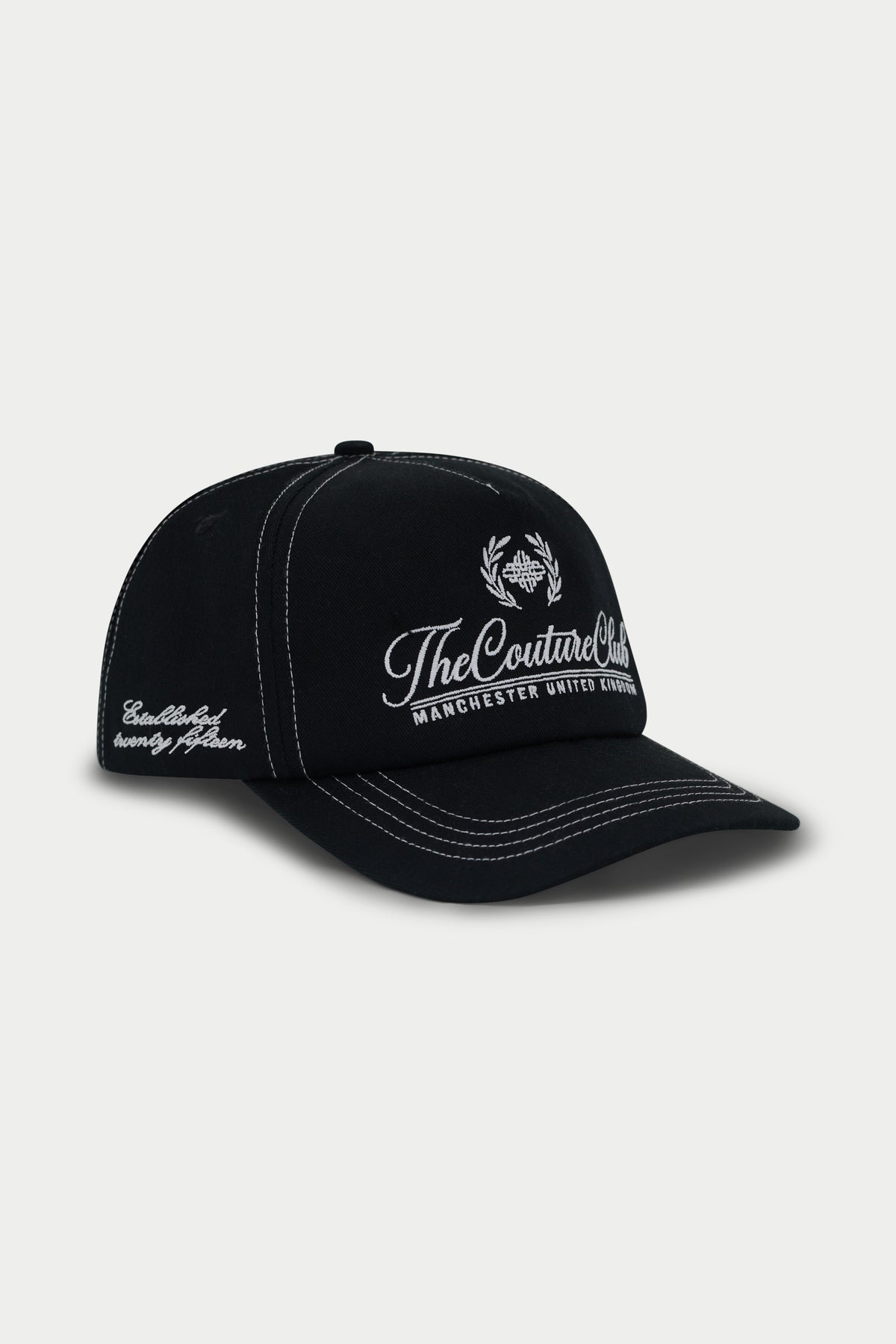 CONTRAST STITCH LAUREL EMBROIDERY CAP - BLACK
