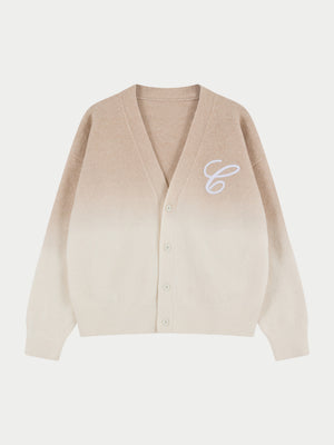 OMBRE KNITTED EMBROIDERY CARDIGAN - BEIGE