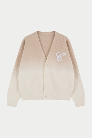 OMBRE KNITTED EMBROIDERY CARDIGAN - BEIGE