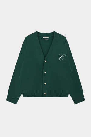 C EMBROIDERY KNITTED CARDIGAN - FOREST GREEN