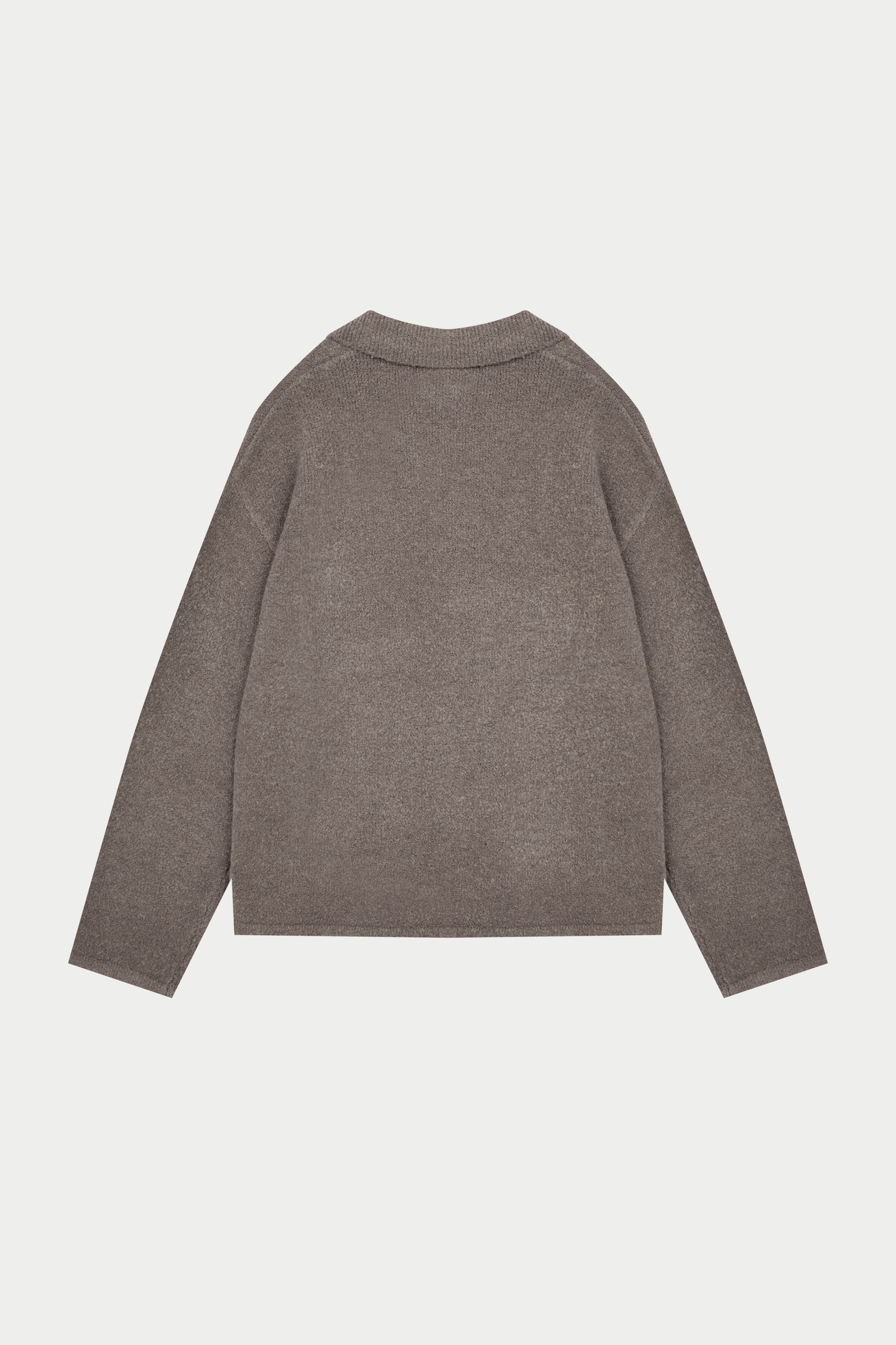 BOUCLE KNIT LONG SLEEVE POLO - BROWN