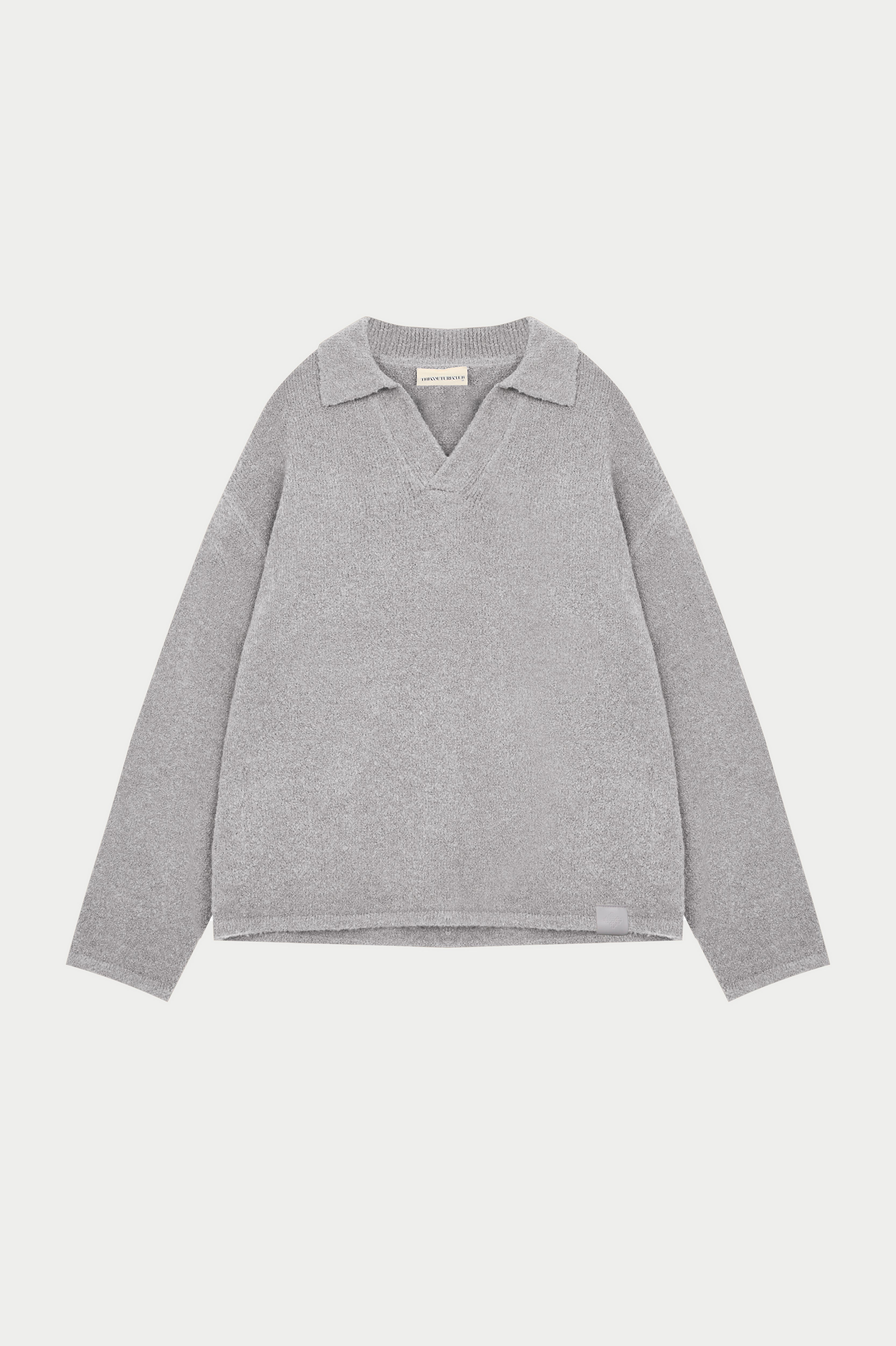 BOUCLE KNIT LONG SLEEVE POLO - GREY MARL
