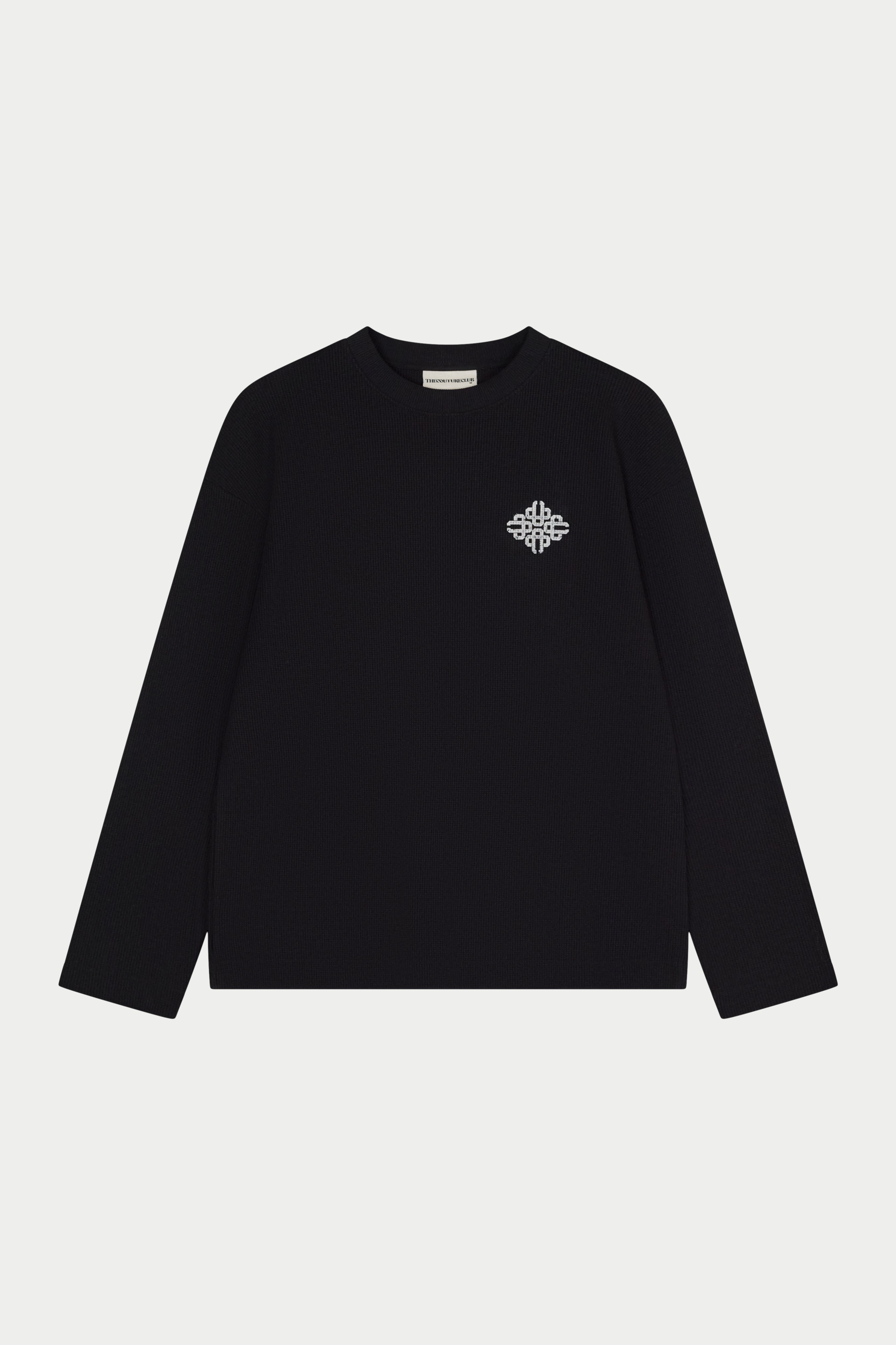 VINTAGE PRINT WAFFLE LONG SLEEVE T-SHIRT - BLACK