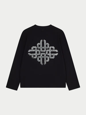 VINTAGE PRINT WAFFLE LONG SLEEVE T-SHIRT - BLACK