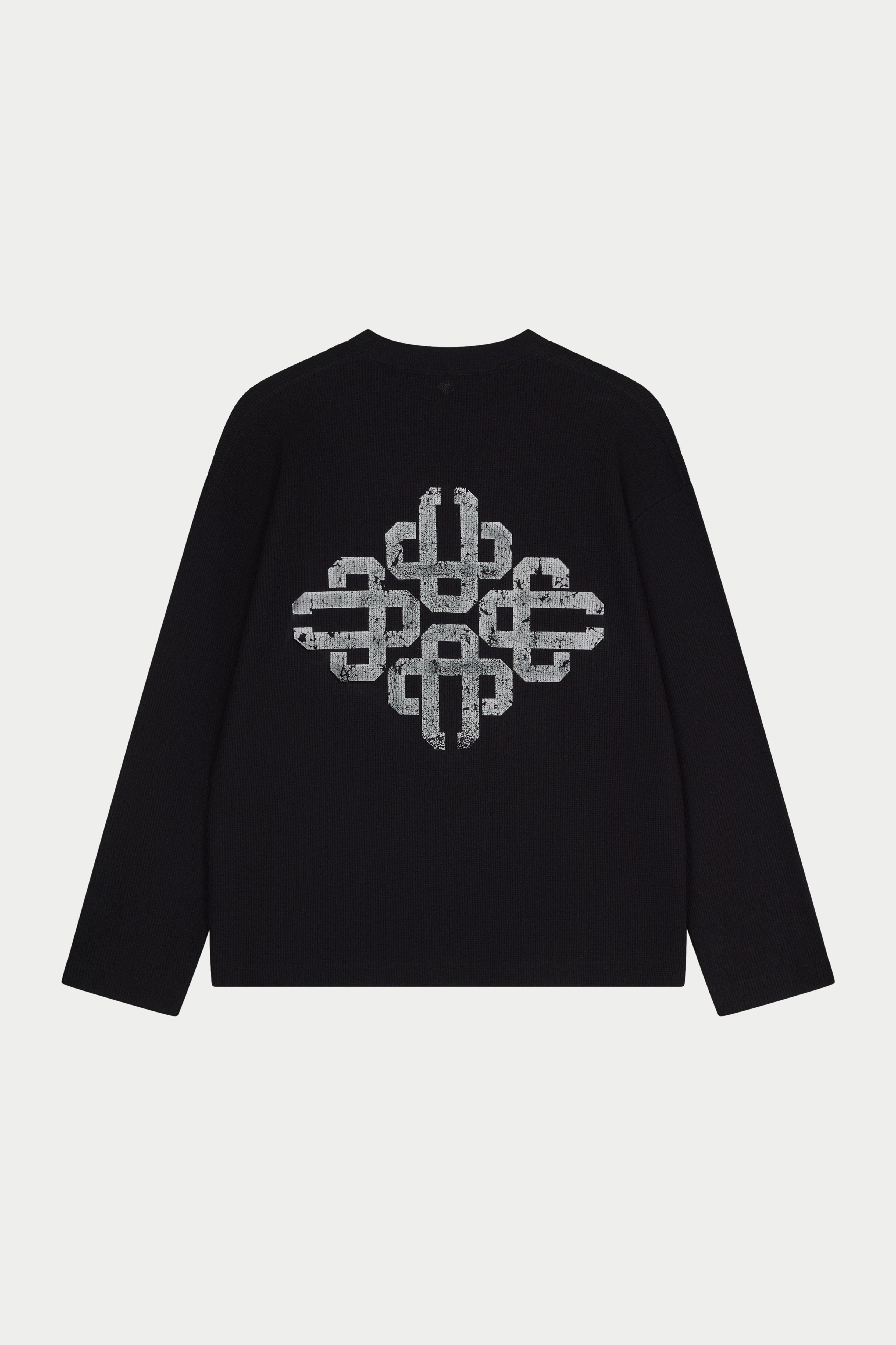 VINTAGE PRINT WAFFLE LONG SLEEVE T-SHIRT - BLACK
