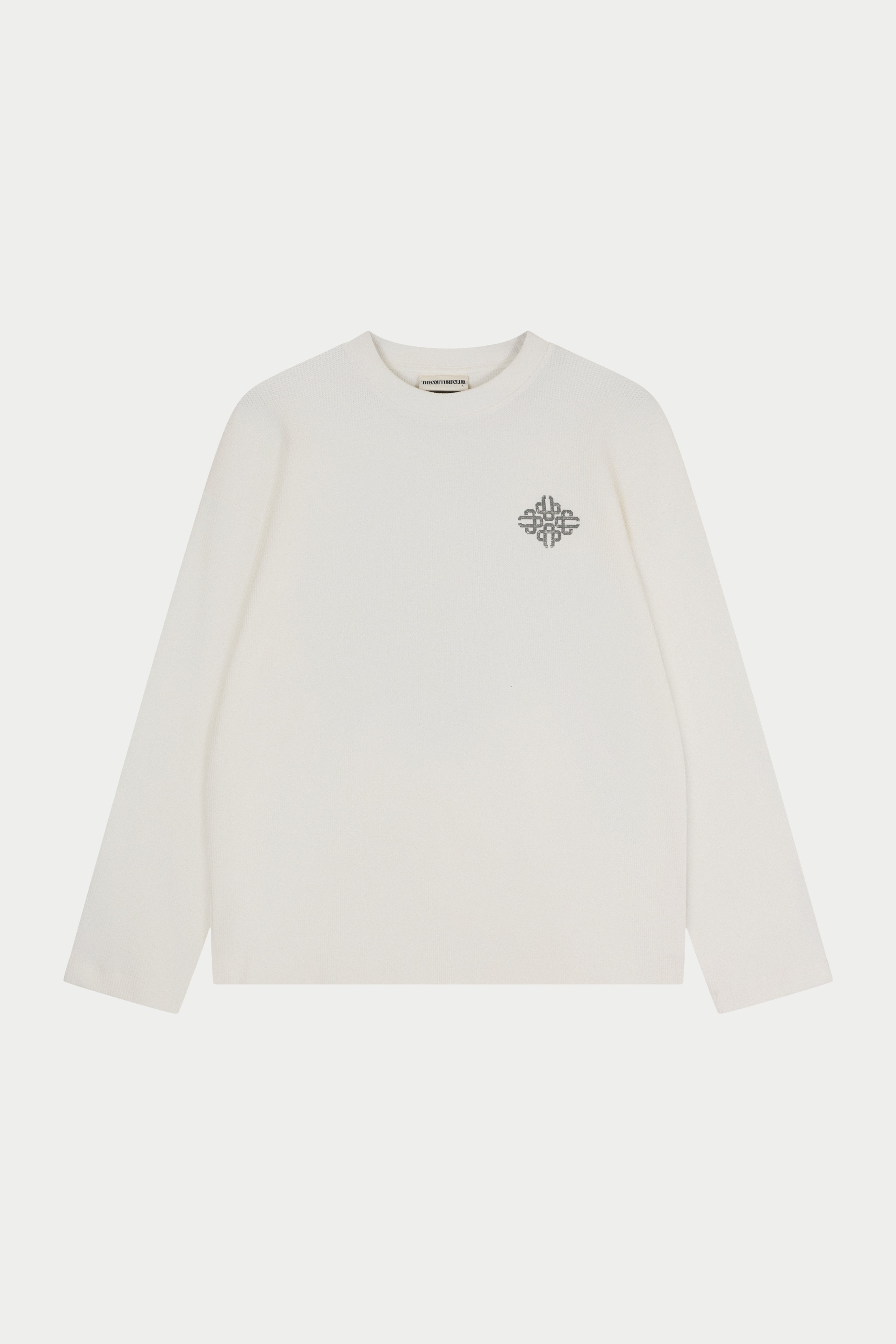 White t-shirt with a logo on a white background