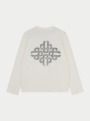 VINTAGE PRINT WAFFLE LONG SLEEVE T-SHIRT - OFF WHITE
