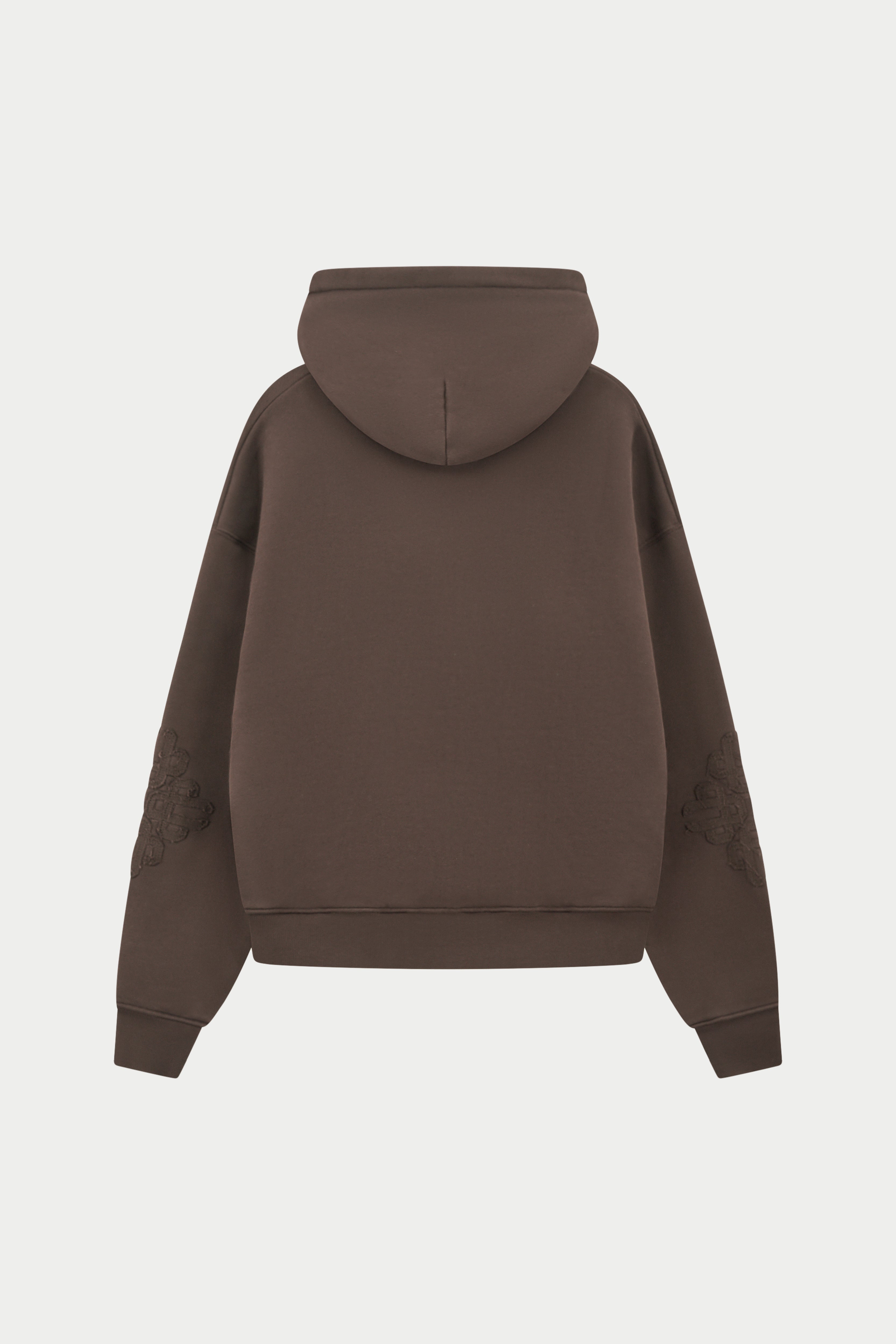 EMBLEM APPLIQUE ZIP THROUGH HOODIE - BROWN