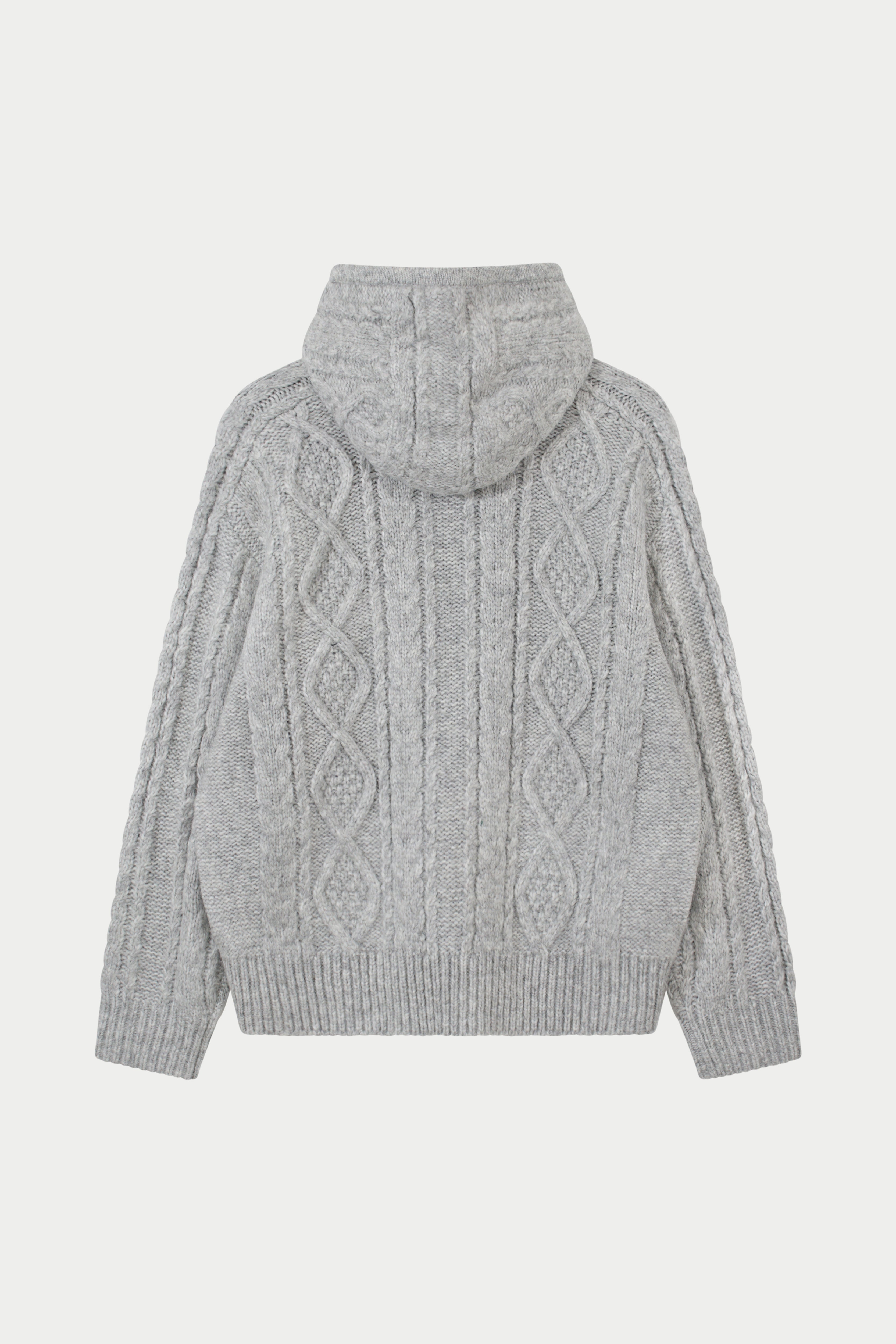 CABLE KNIT ZIP THROUGH HOODIE - GREY – The Couture Club