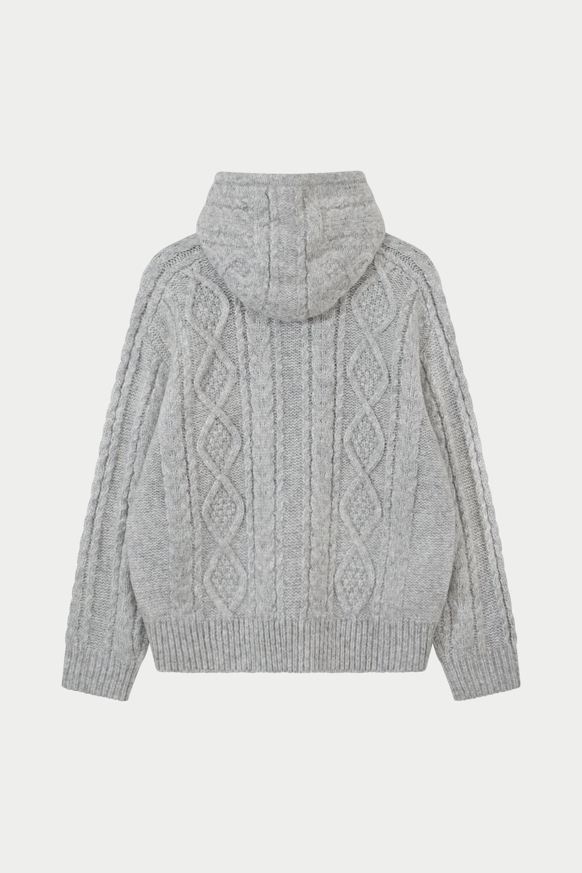 CABLE KNIT ZIP THROUGH HOODIE - GREY