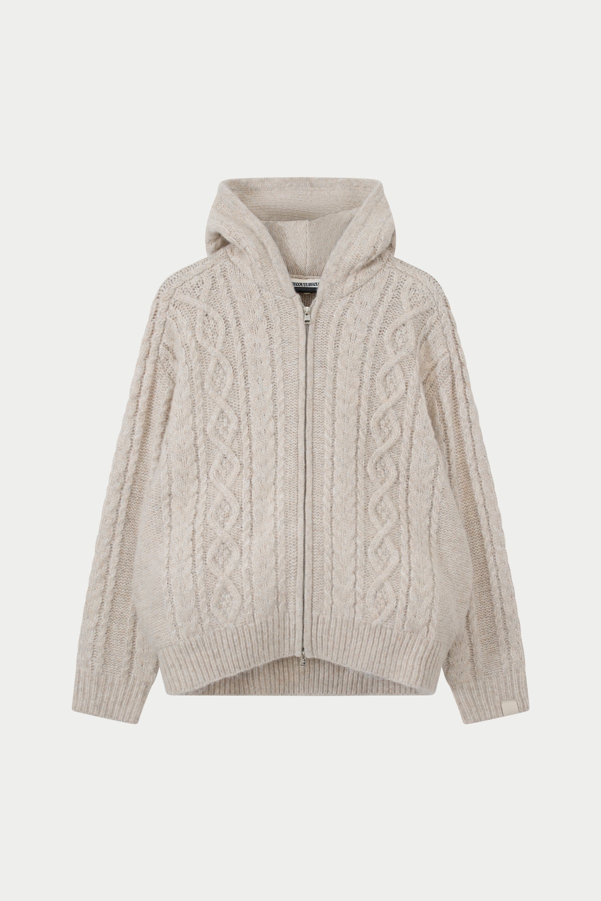CABLE KNIT ZIP THROUGH HOODIE - STONE