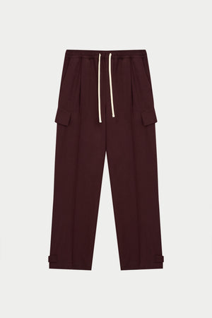 PLEATED WIDE LEG TROUSER - BURGUNDY