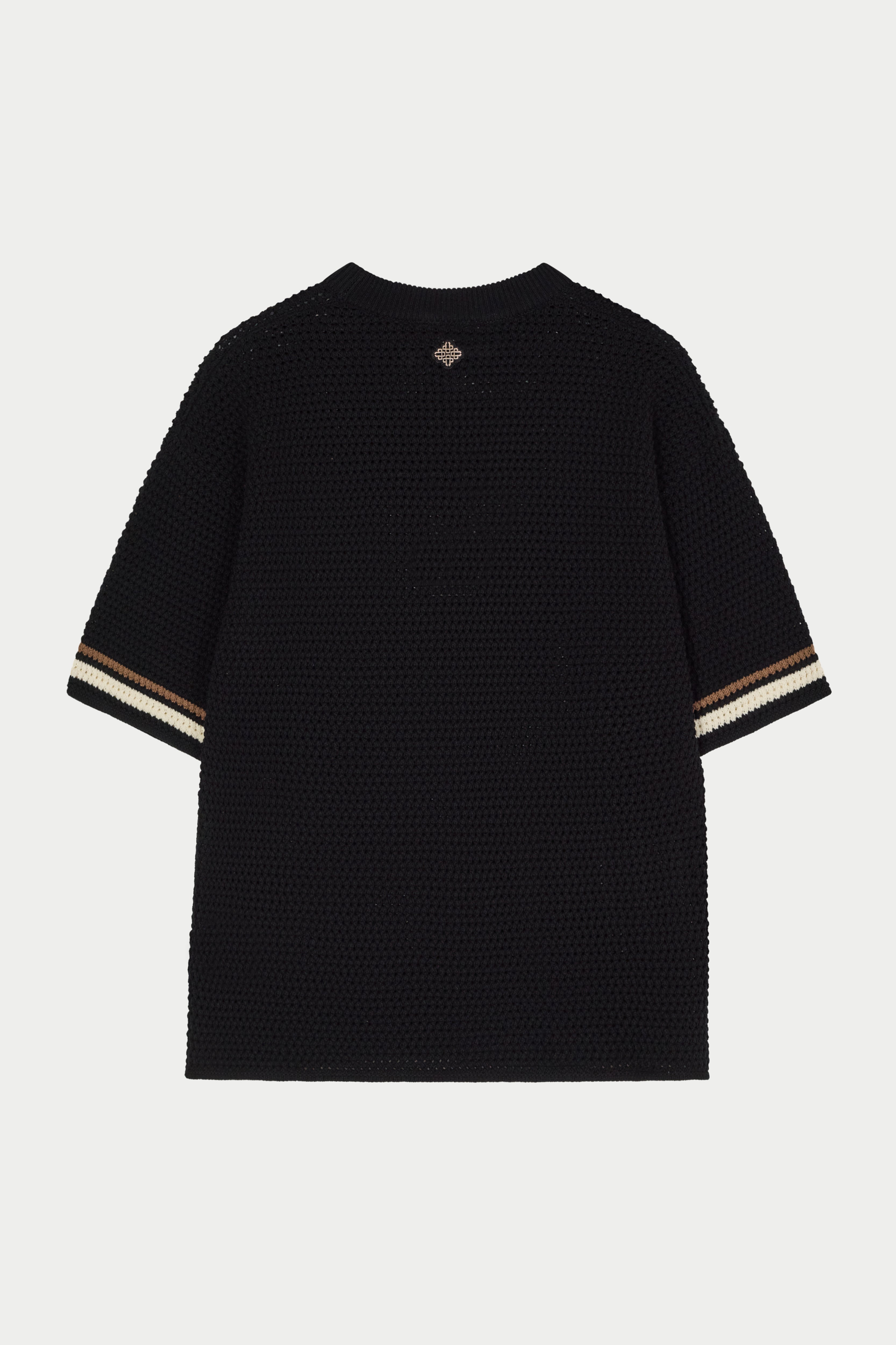 CROCHET KNITTED STRIPE T-SHIRT - BLACK