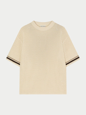 CROCHET KNITTED STRIPE T-SHIRT - OFF WHITE