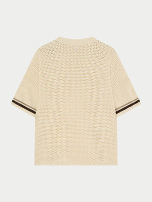 CROCHET KNITTED STRIPE T-SHIRT - OFF WHITE