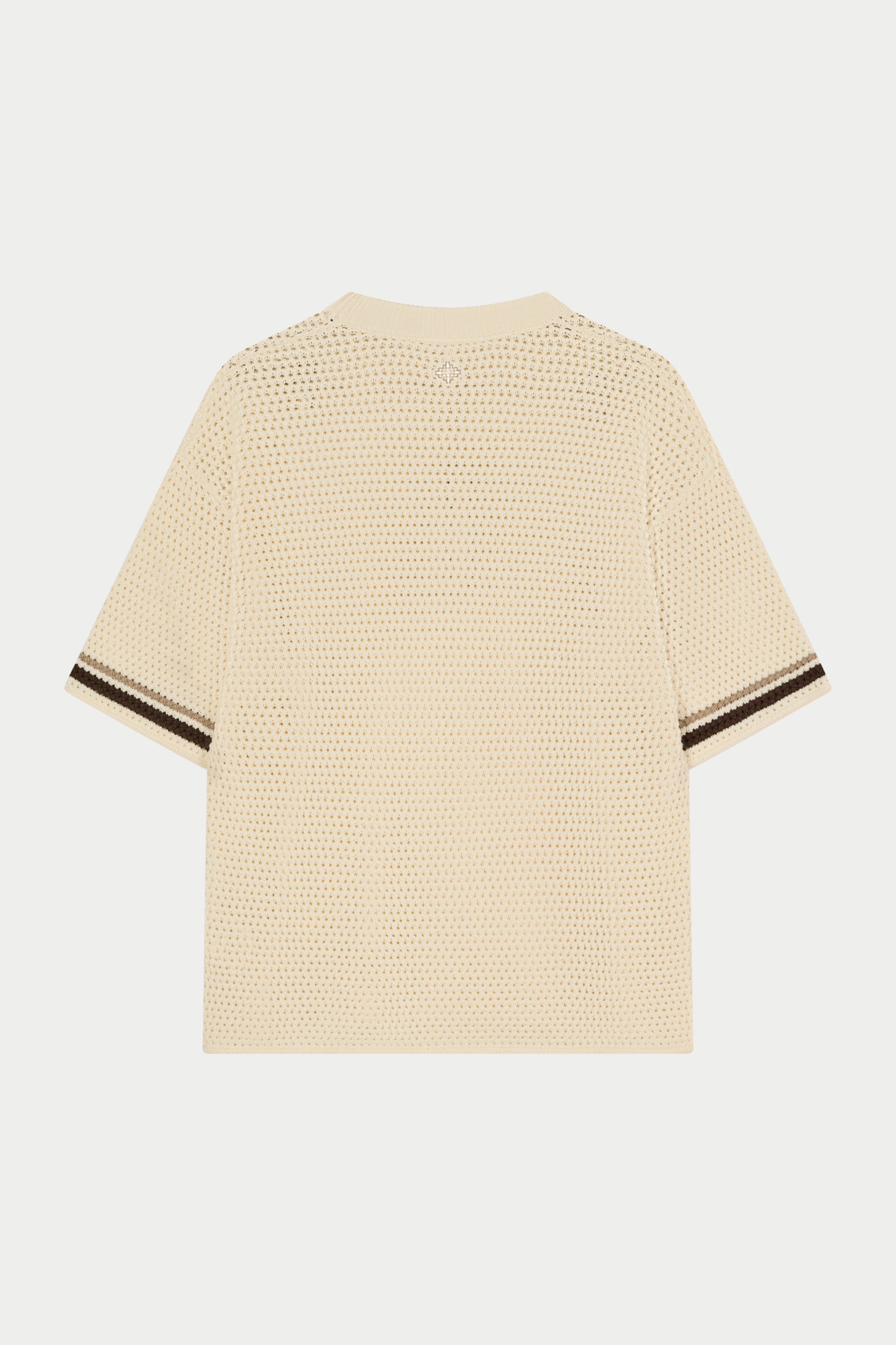 CROCHET KNITTED STRIPE T-SHIRT - OFF WHITE