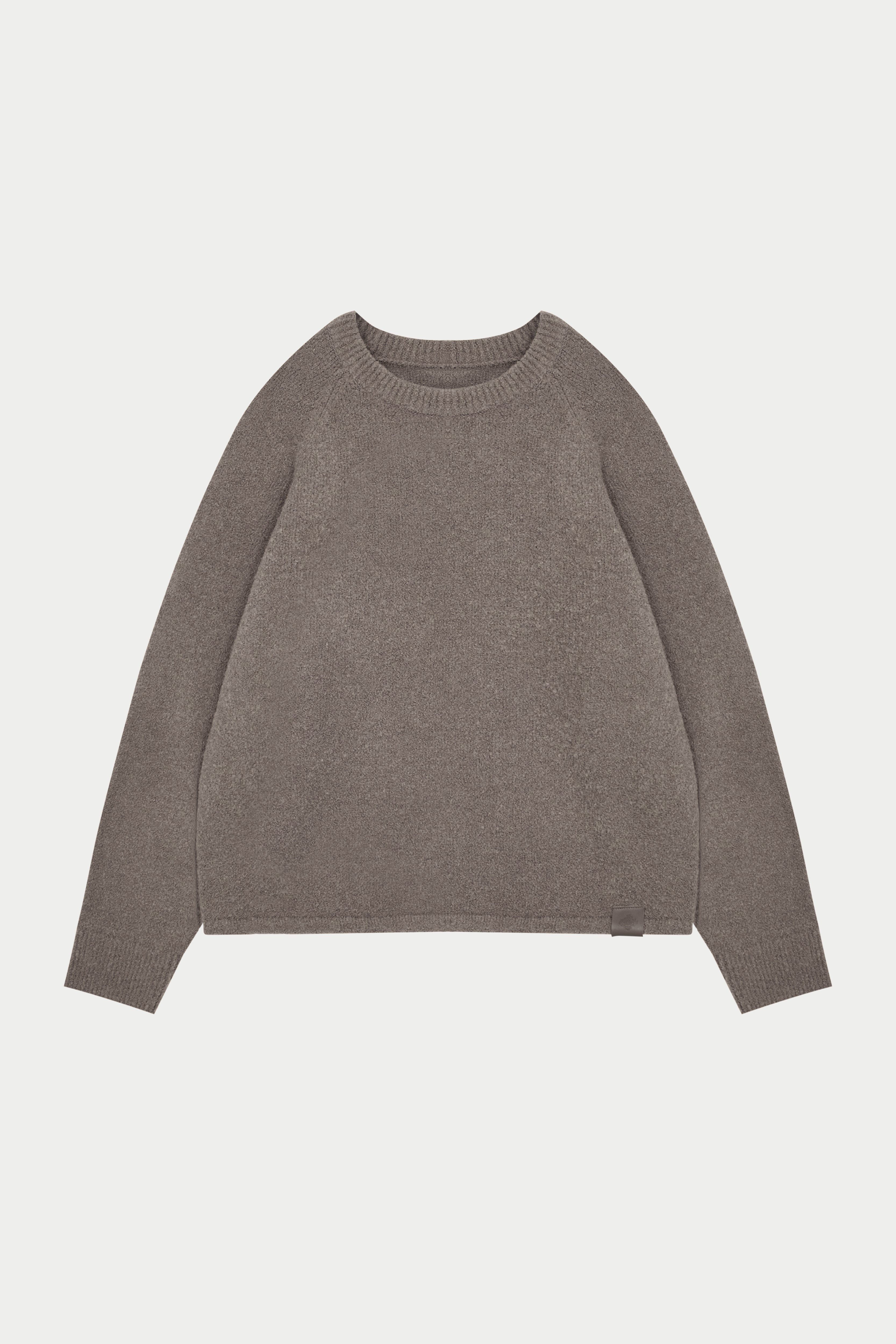 BOUCLE KNIT RAGLAN CREW - BROWN
