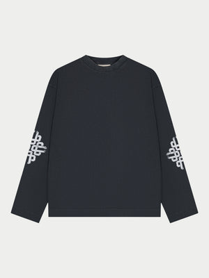 WASHED EMBLEM PRINT LONG SLEEVE T-SHIRT - WASHED BLACK