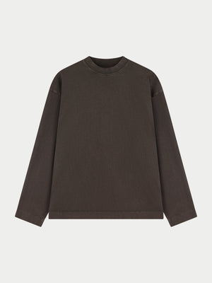 WASHED LONG SLEEVE T-SHIRT - BROWN