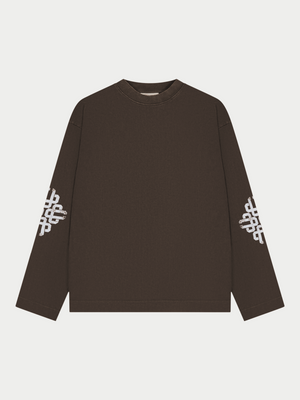 WASHED EMBLEM PRINT LONG SLEEVE T-SHIRT - BROWN