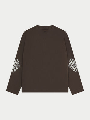 WASHED EMBLEM PRINT LONG SLEEVE T-SHIRT - BROWN