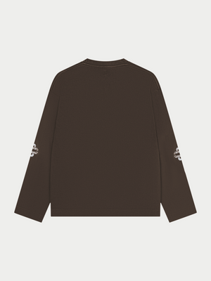 WASHED EMBLEM PRINT LONG SLEEVE T-SHIRT - BROWN
