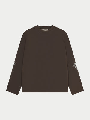 WASHED EMBLEM PRINT LONG SLEEVE T-SHIRT - BROWN