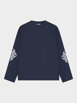 WASHED EMBLEM PRINT LONG SLEEVE T-SHIRT - NAVY