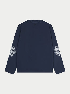 WASHED EMBLEM PRINT LONG SLEEVE T-SHIRT - NAVY