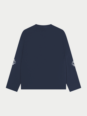 WASHED EMBLEM PRINT LONG SLEEVE T-SHIRT - NAVY