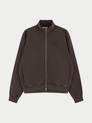 HEAVYWEIGHT WASHED RIBBED ZIP THROUGH FUNNEL NECK - BROWN