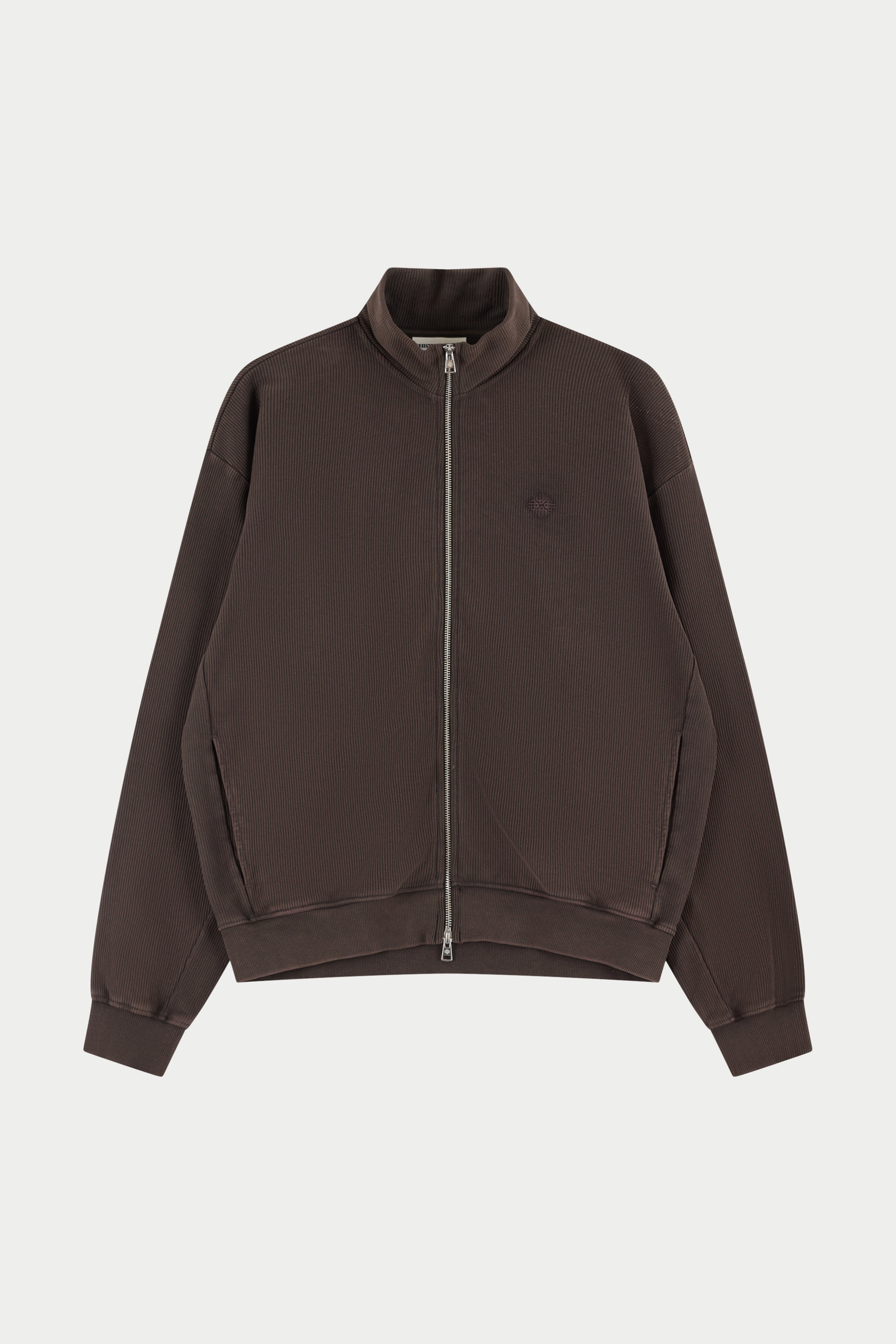 HEAVYWEIGHT WASHED RIBBED ZIP THROUGH FUNNEL NECK - BROWN
