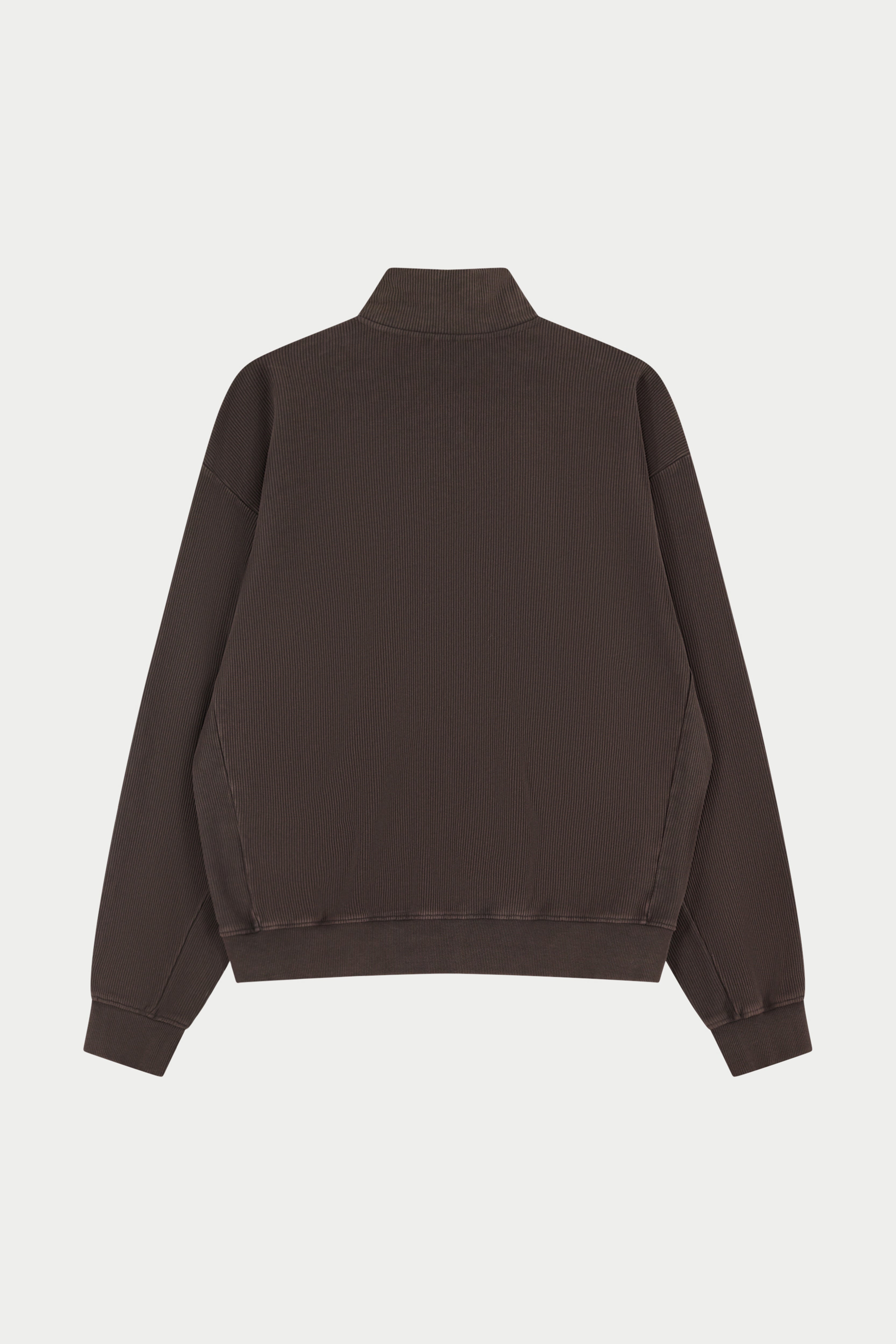 HEAVYWEIGHT WASHED RIBBED ZIP THROUGH FUNNEL NECK - BROWN