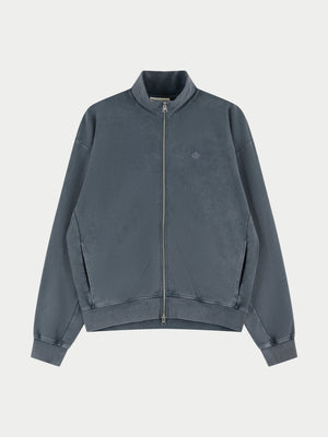 HEAVYWEIGHT WASHED RIBBED ZIP THROUGH FUNNEL NECK - GREY