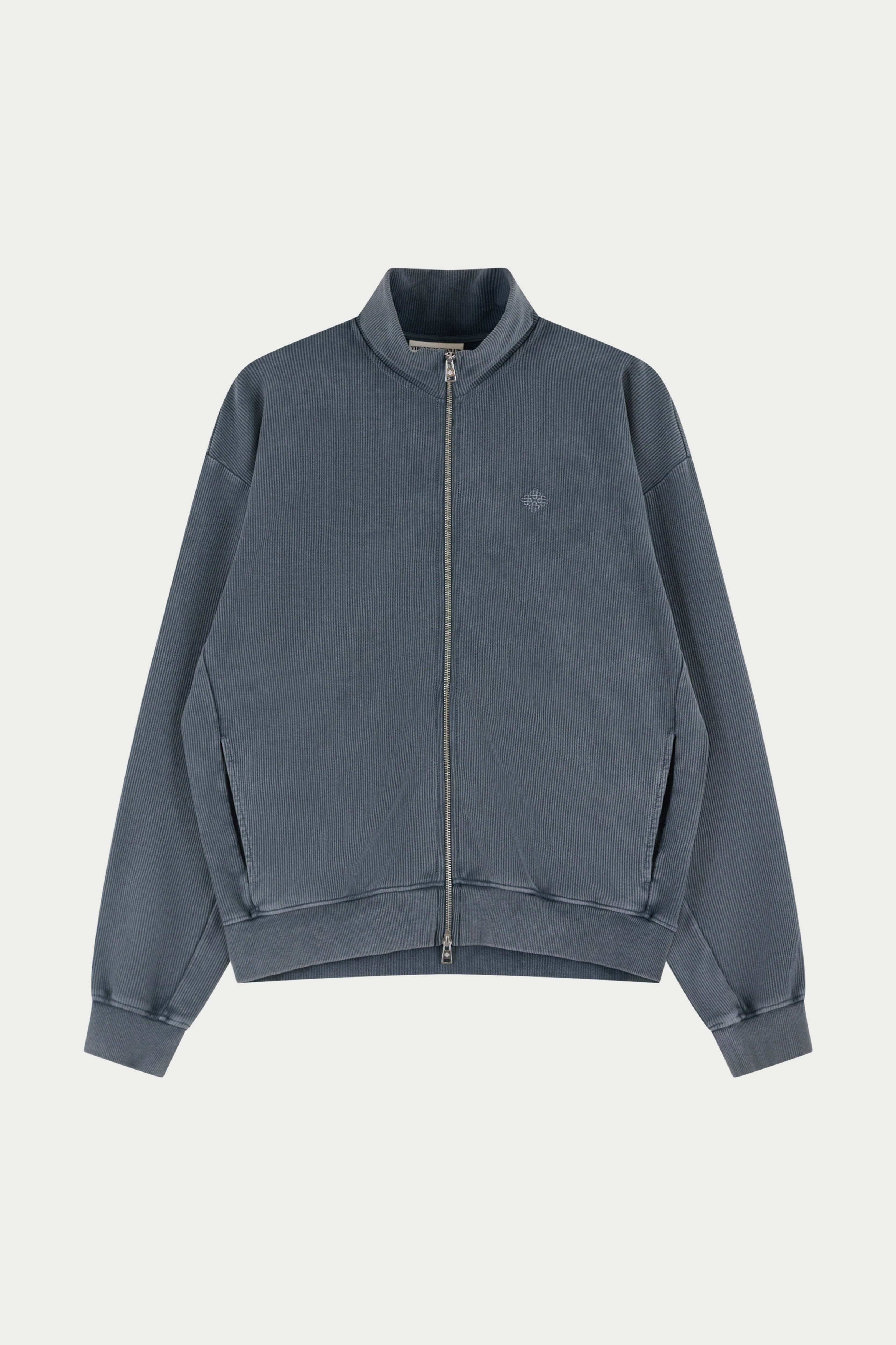 HEAVYWEIGHT WASHED RIBBED ZIP THROUGH FUNNEL NECK - GREY