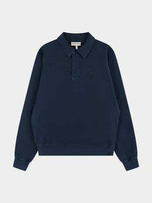 HEAVYWEIGHT WASHED RIBBED POLO SWEATSHIRT - NAVY