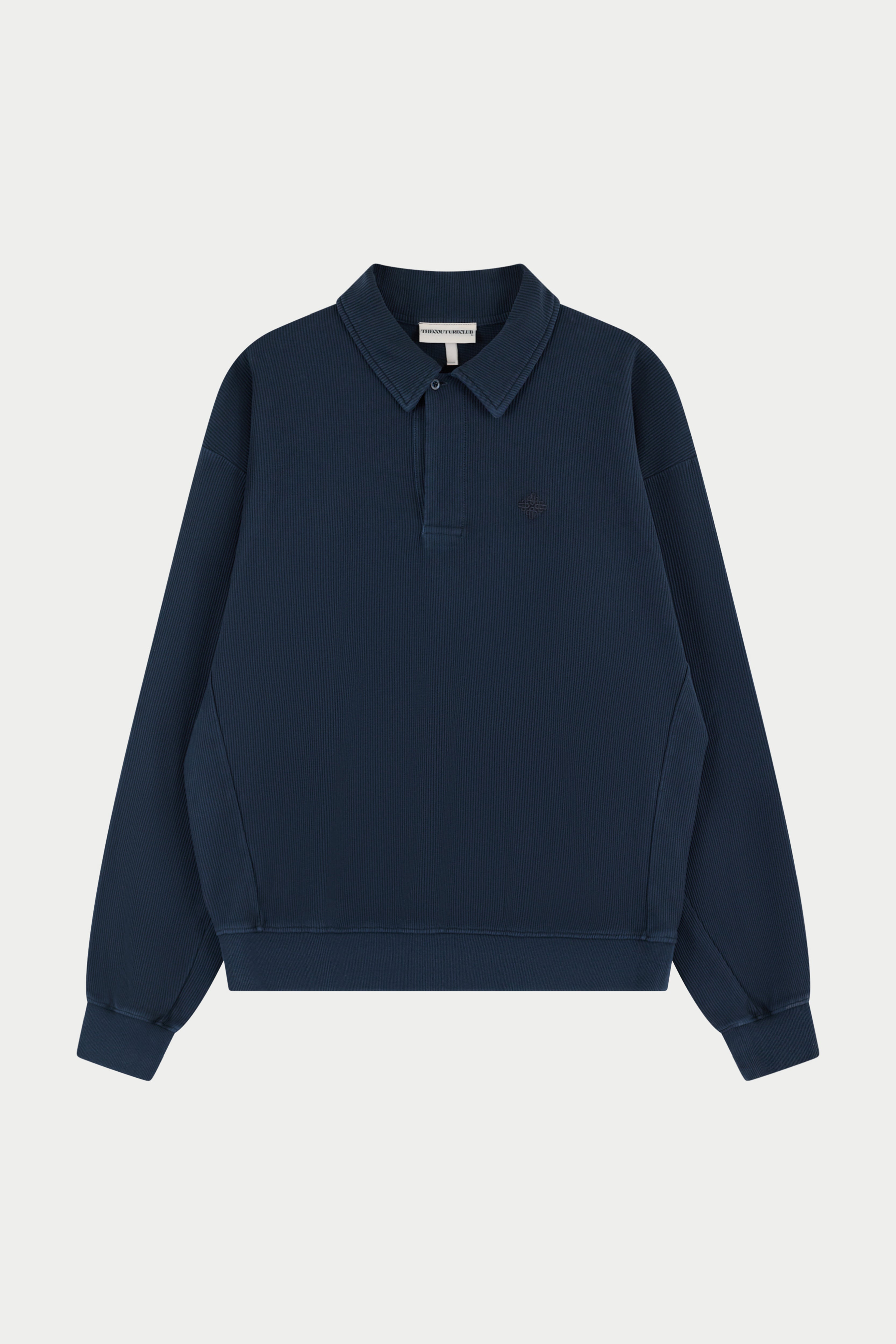 HEAVYWEIGHT WASHED RIBBED POLO SWEATSHIRT - NAVY