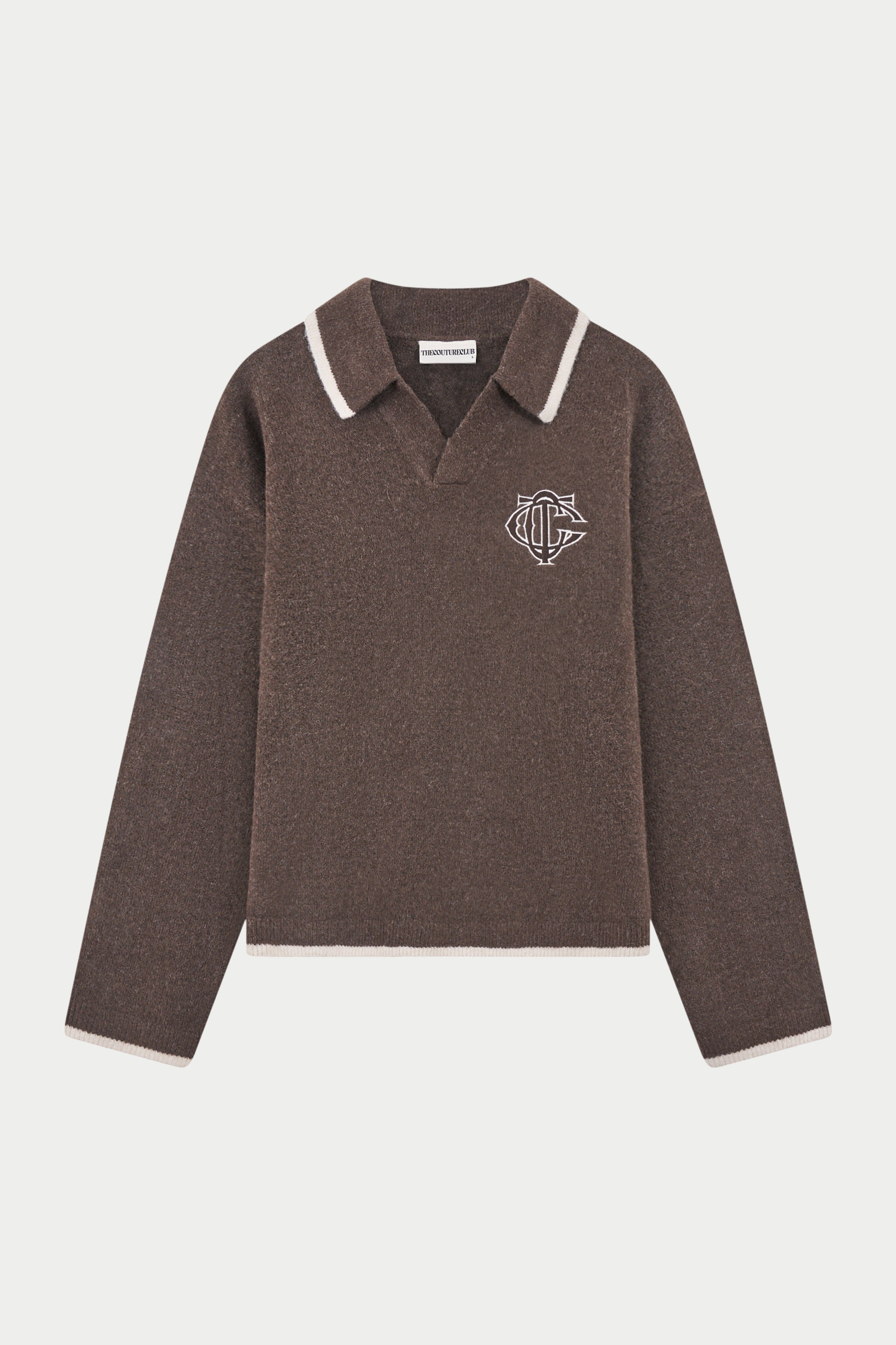 MONOGRAM KNITTED POLO TOP - BROWN