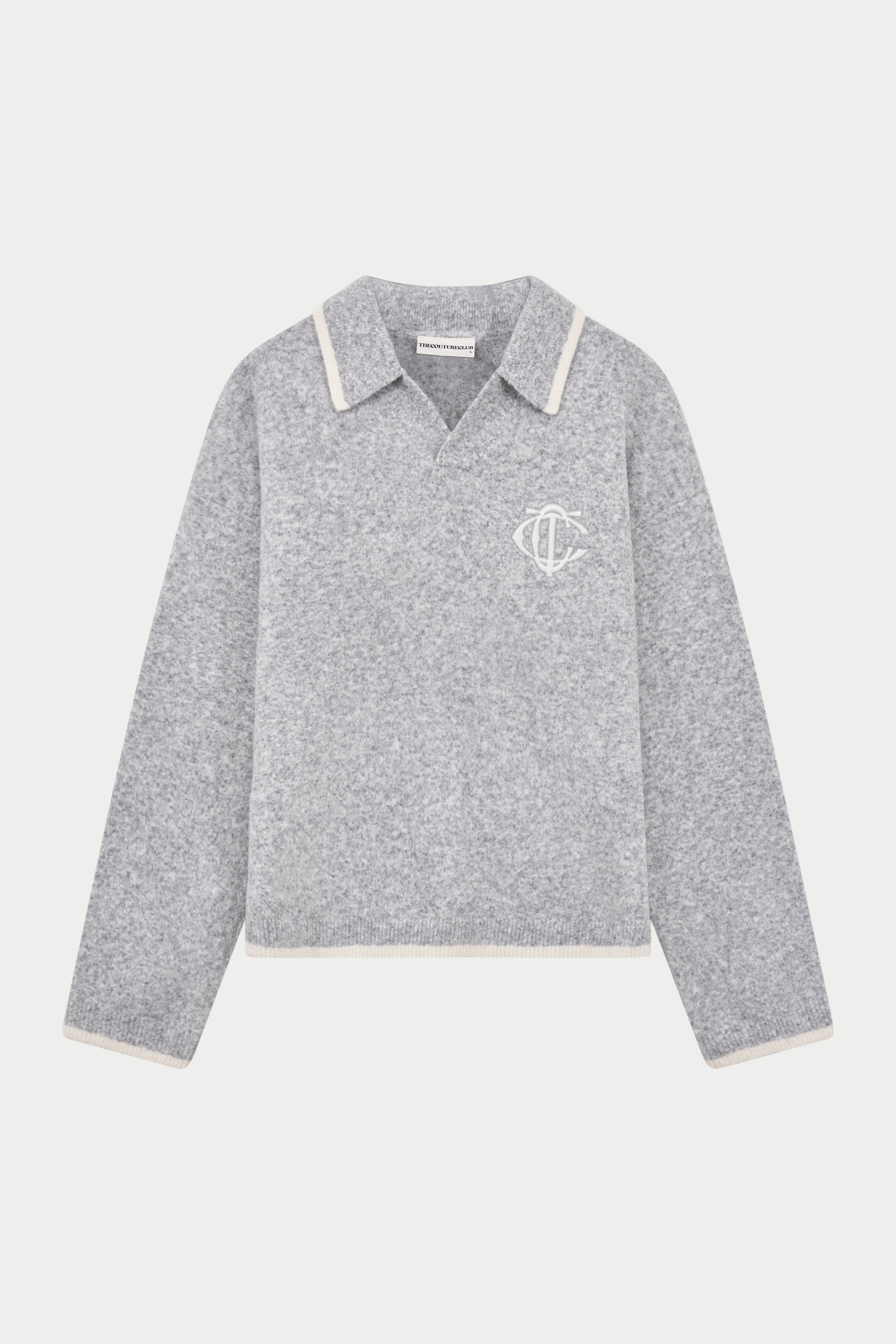 MONOGRAM KNITTED POLO TOP - GREY