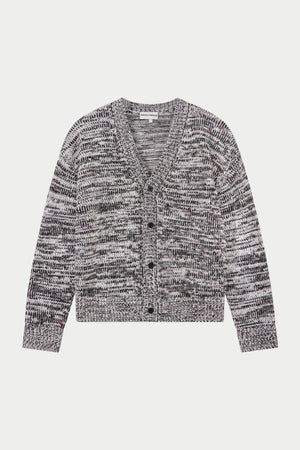 MIXED YARN KNITTED CARDIGAN - WHITE/KHAKI