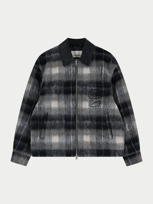 BRUSHED CHECK CONTRAST COLLAR JACKET - BLACK