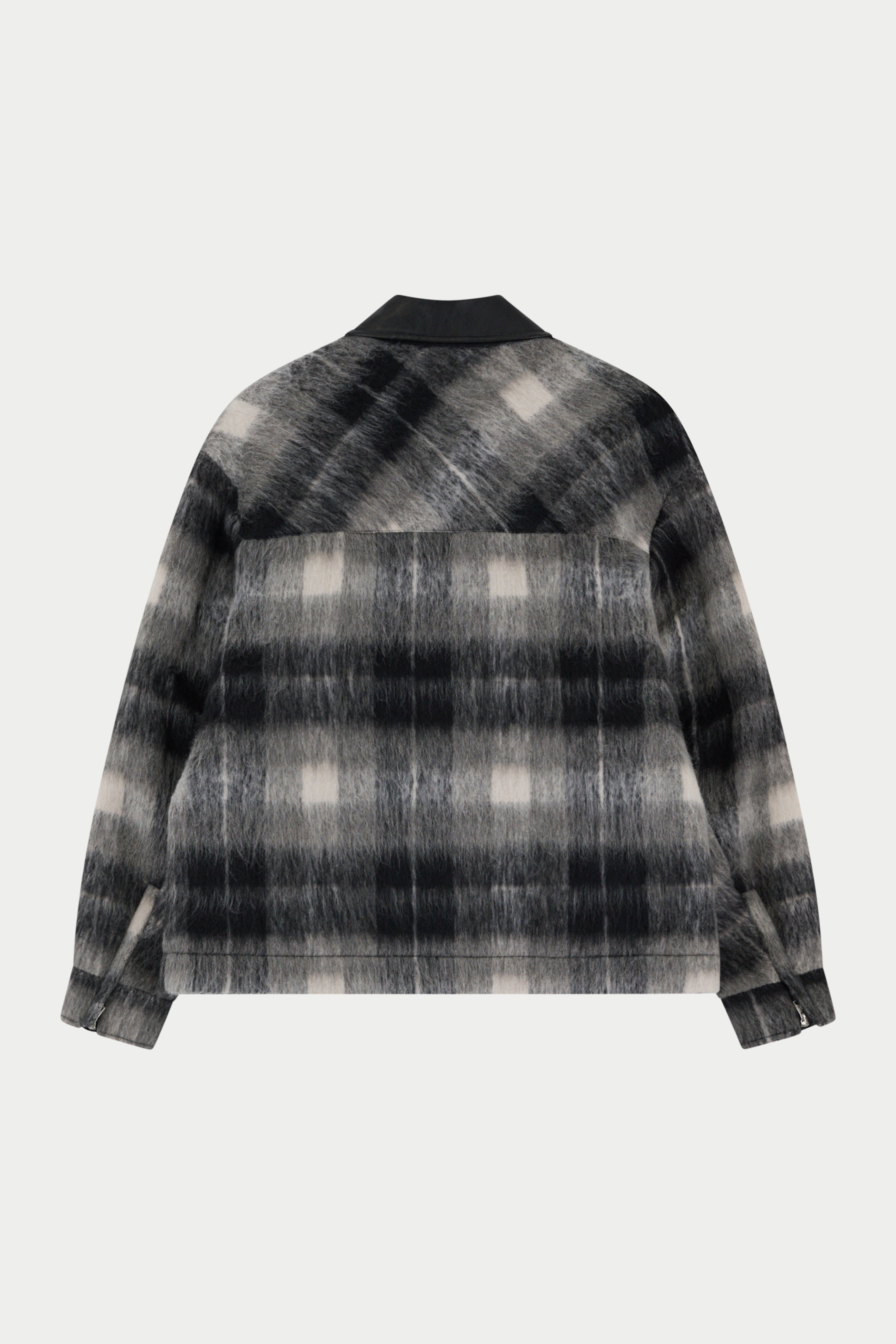 BRUSHED CHECK CONTRAST COLLAR JACKET - BLACK